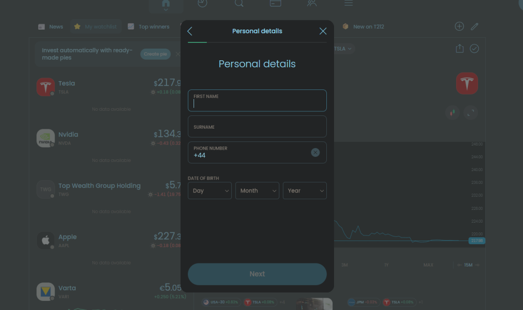 Personal Details on Trading 212