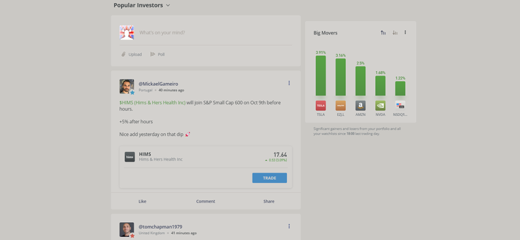 Social News Feed on eToro